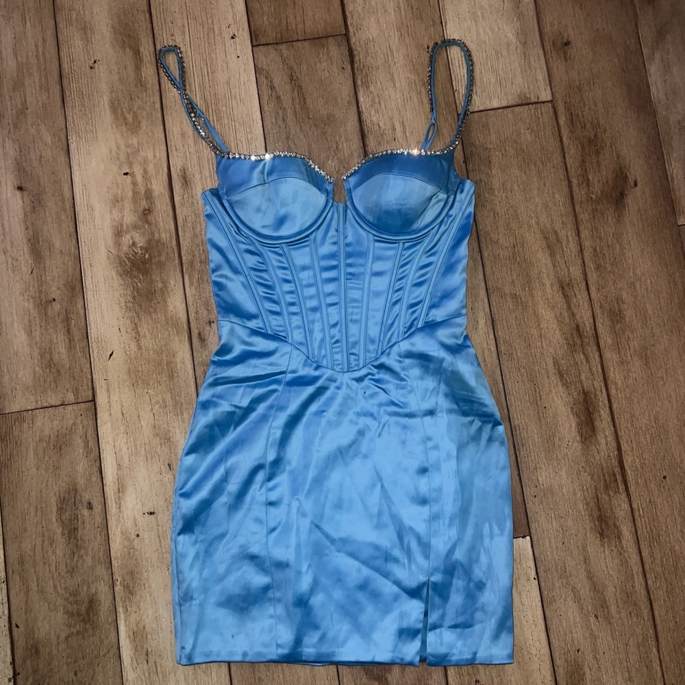 Oh Polly Rhinestone Blue Corset Mini Dress - Picture 4 of 4